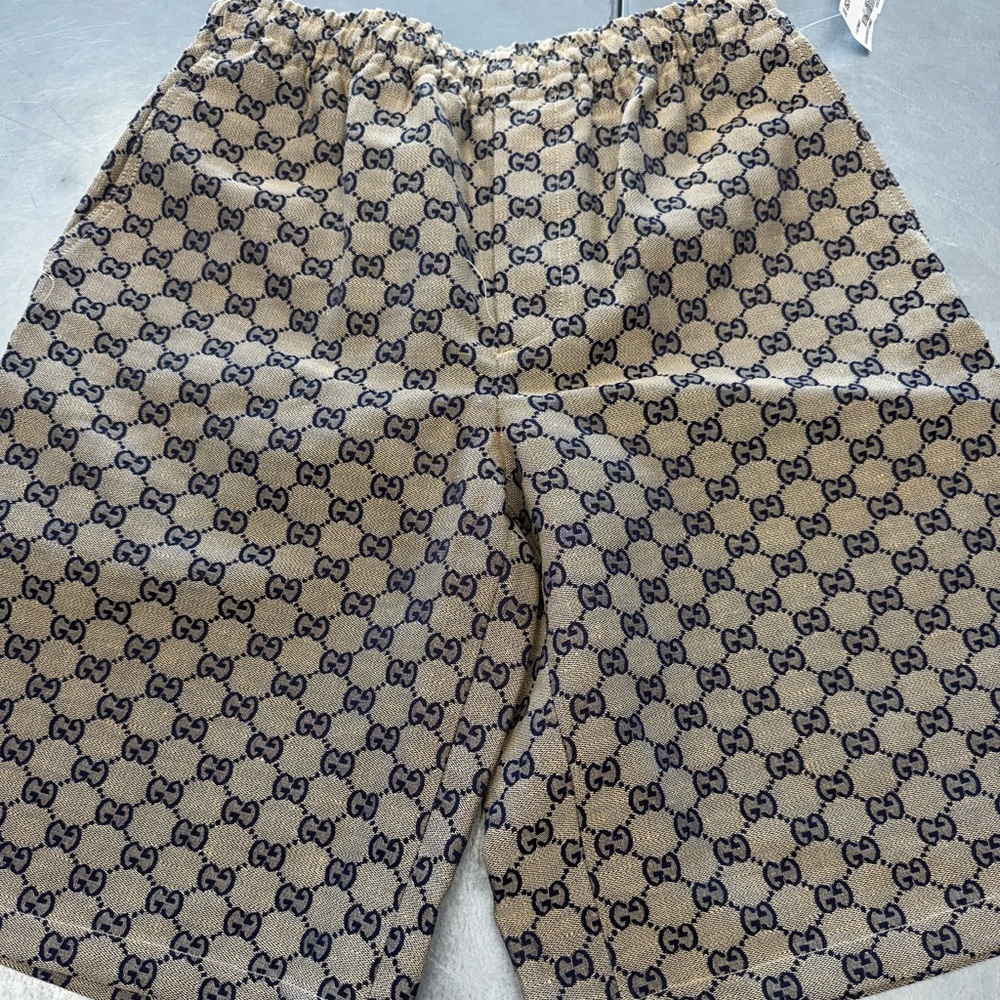 Gucci Beige and Black Logo Athletic Shorts